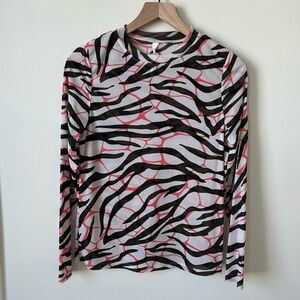 Tahil Abstract Zebra Print Mesh Top Long Sleeve Sheer Size M